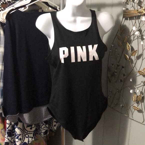 PINK Victoria's Secret Tops - Pink black bodysuit size large